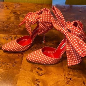 Manolo Blahnik red and white gingham print